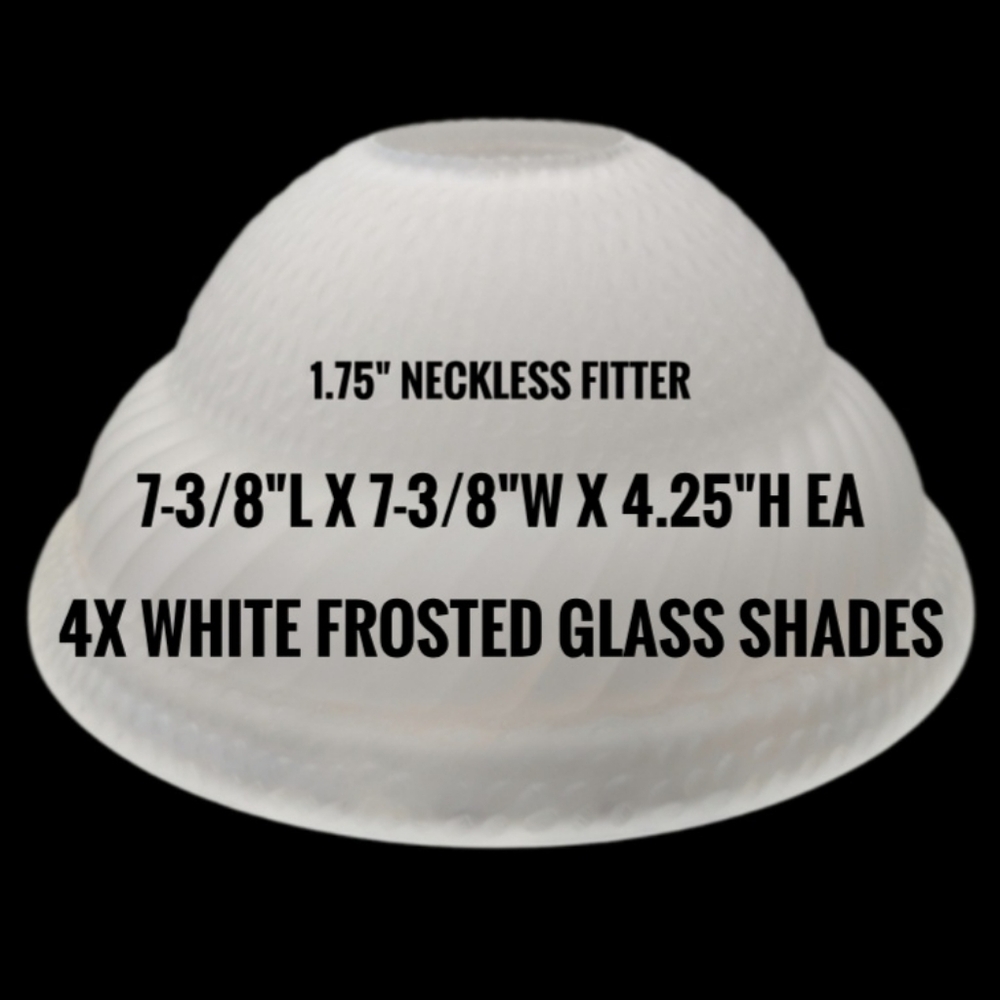 VTG Set Of 4 Embossed Dome Frosted Glass Shades Globes W Neckless 1.75" Fitter